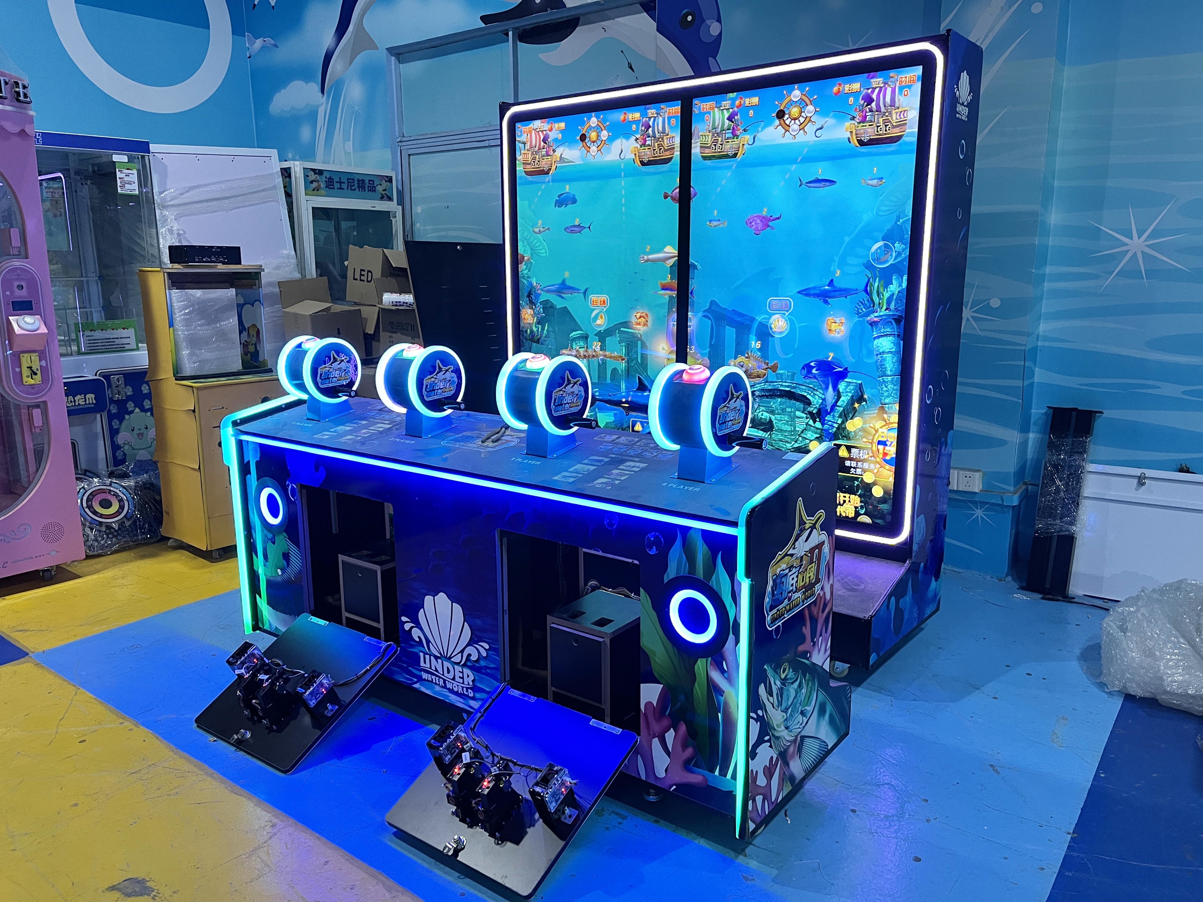 Blue Coin Pusher Go Fishing Ticket Redemption Game Machine For Under Water World Fishing Arcade Lottery Machine English Utilization