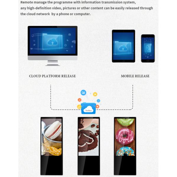 49 Inch Freestanding Digital Displays Aluminum Frame With Tempered Glass Surface