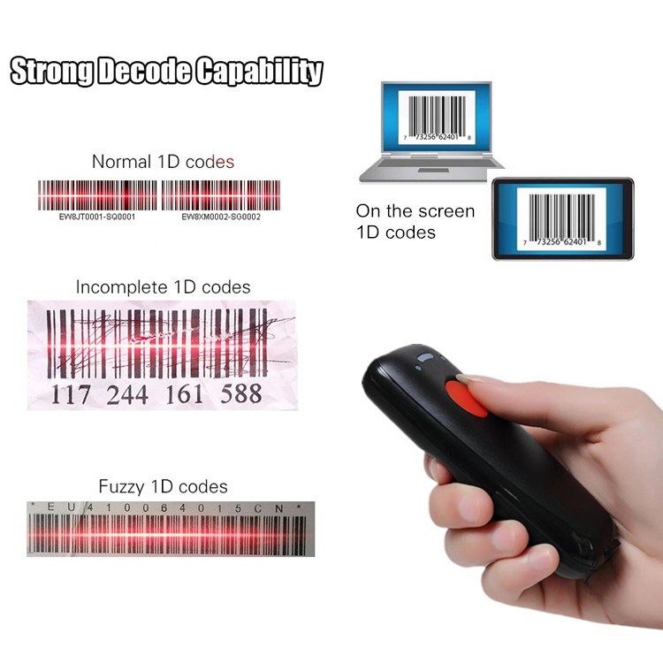 Mini 1D Bluetooth Barcode Scanner Portable Wireless For IOS Android Phone
