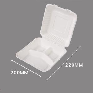 3 Compartment Sugarcane Bagasse Lunch Box Clamshell Containers For Camping Picnic