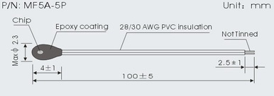 Telfon Insulated Epoxy Coated Thermistors MF5A-5 Series 1