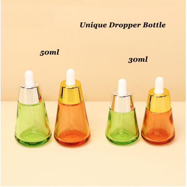 Industrial Cosmetic Elegant 30ml 50ml 1oz 2oz Green Empty Oil Serum Dropper Bottles with Box Customize Unique Cone Shape