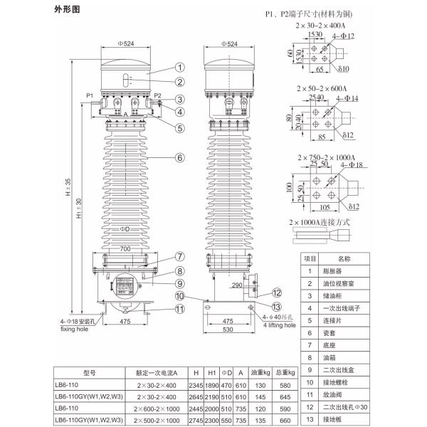 LB6-110KV 126kv 132kv Oil Immersed Current Transformer
