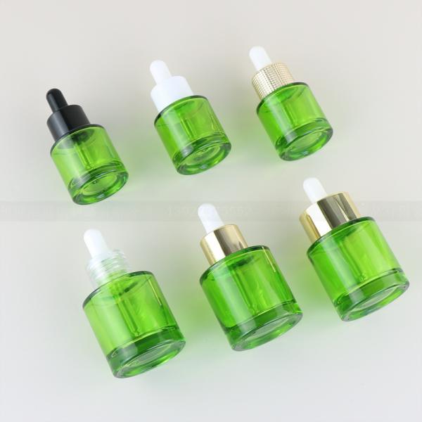 Eco Friendly Cosmetic Packaging 15ml30ml 50ml 1 oz 1.5oz Green Serum Essential Oil Bottomed Glass Dropper Bottle with Golden Cap