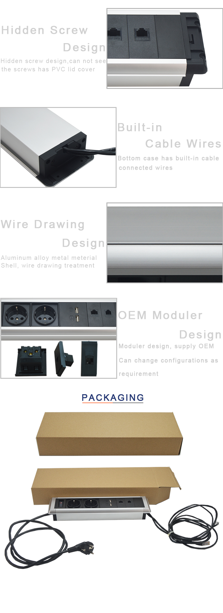 Tabletop / wall mount smart office partition power socket outlets with the screws hidden design