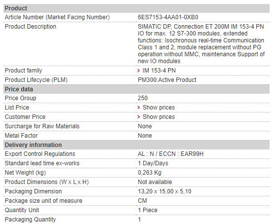 6ES7153-4AA01-0XB0 6ES7 153-4AA01-0XB0 Siemens Interface Module