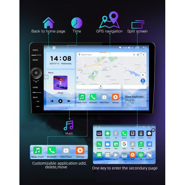 TS18 Stereo Knob Android Car Radio with 360 Degree Rotation and 1280*800 Resolution