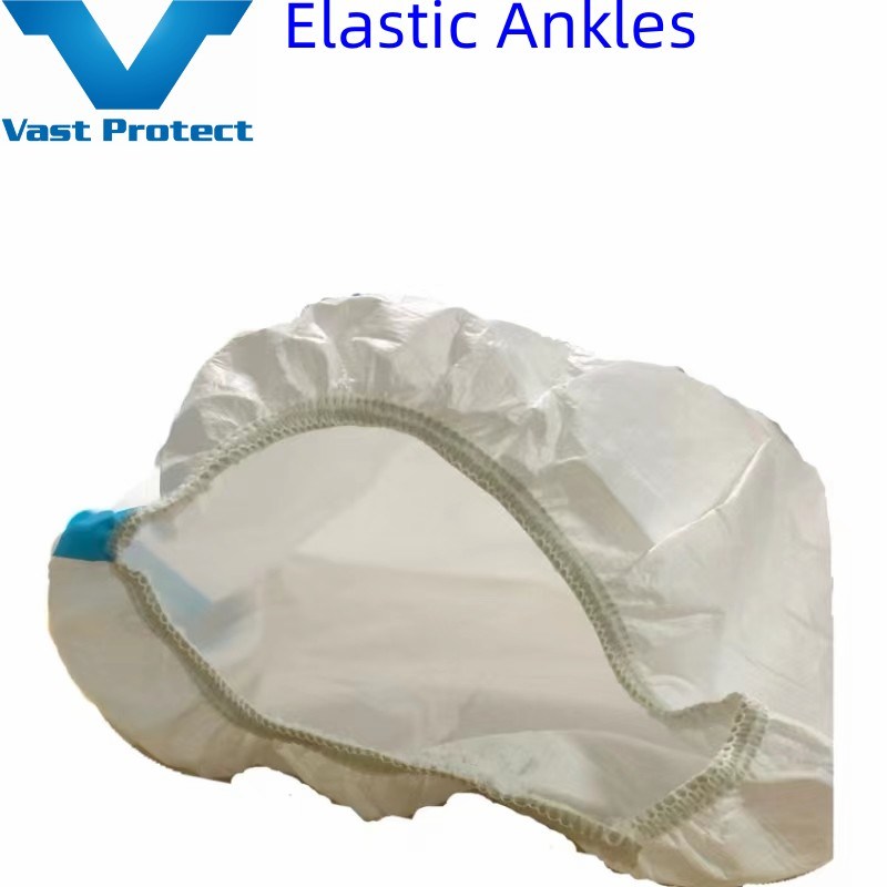 Breathable Disposable White Blue Strip Micro Film Suit Without Boots-Cover