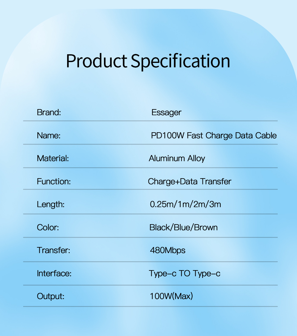 Sunset USB Charging Data Cable 100W 60W Type C To Type C Cable For Mbk Huawei