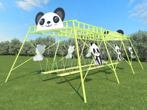 China Panda Shaped Green Garden Play Sets Kids Outdoor Swing Chair 230cm Commercial Swing Set on sale