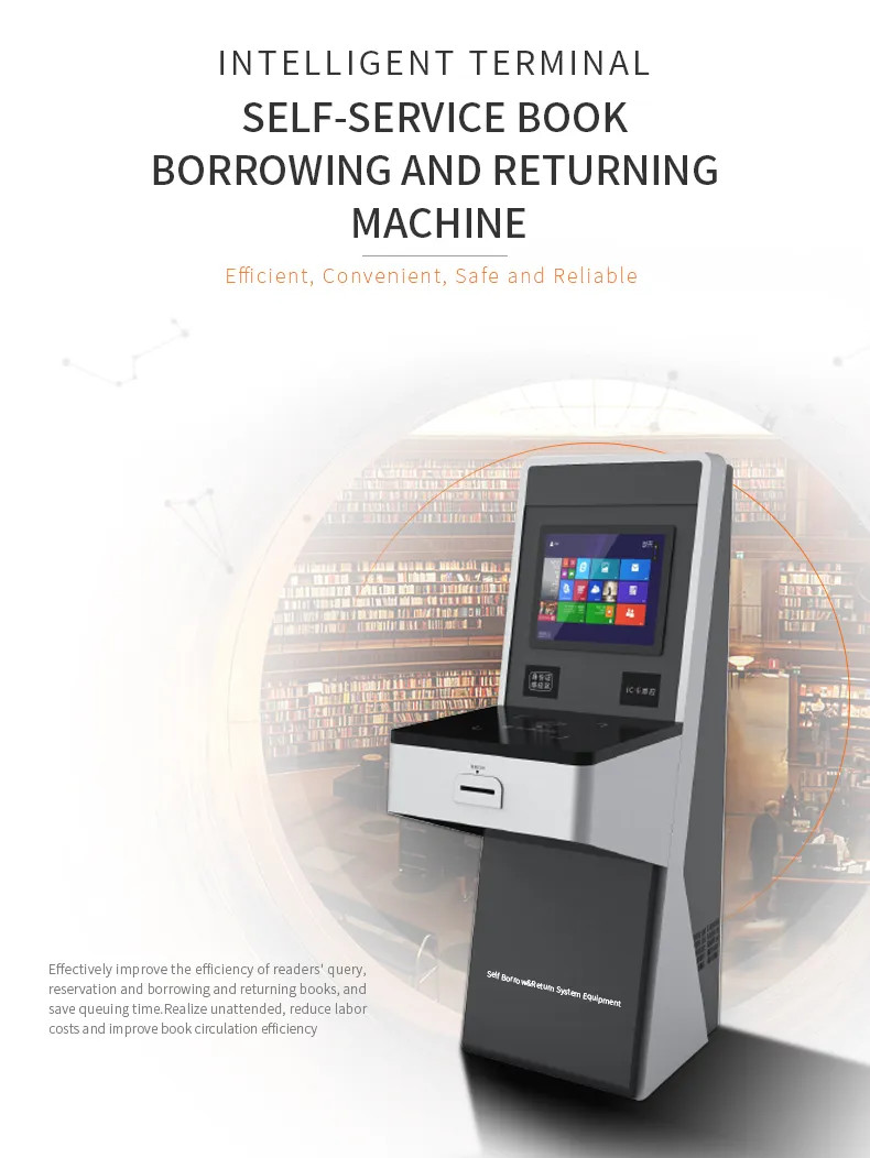 Commercial All In One Lcd Horizontal Information Terminal Interactive Book Return Removable Mobile Cart Uhf Rfid Library