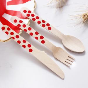 Buy cheap Eco Friendly 160MM Red Dots Wooden Cutlery Knife Fork Spoon Uensils Set product