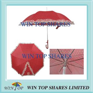 Auto Straight Red Pricess Lace Parasol with Print