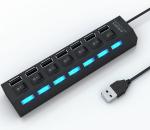 LED Light Display Splitter USB Table Hub 2.0 7 Port With Independent Switch