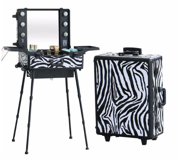 Quality Lighted Makeup Case With Stand , Rolling Studio Makeup Case With Lights for sale