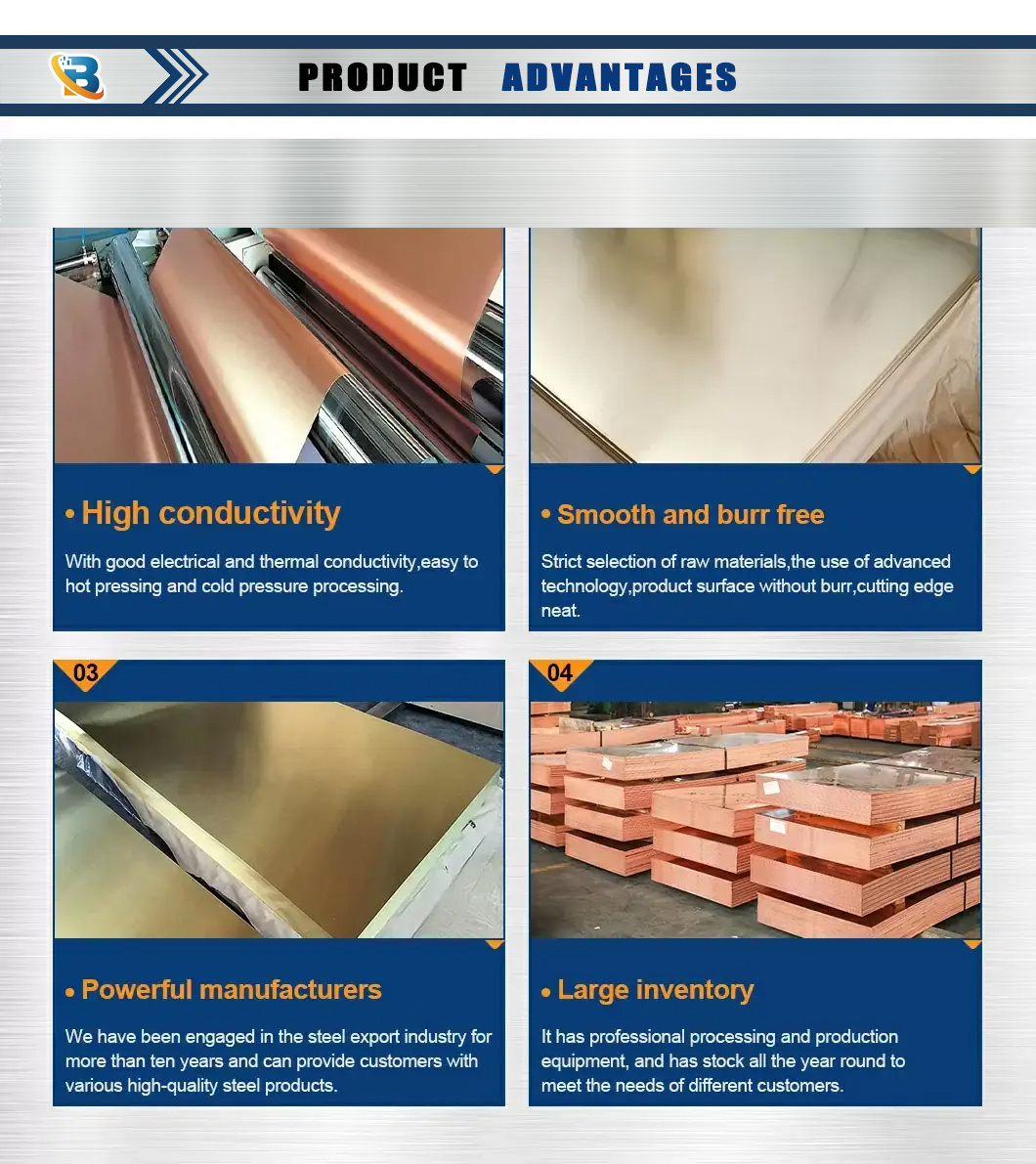 Pure Copper 3mm 5mm 20mm Thickness 99.99% Copper Cathodes T2 4X8 Copper Plate Sheets Supplier