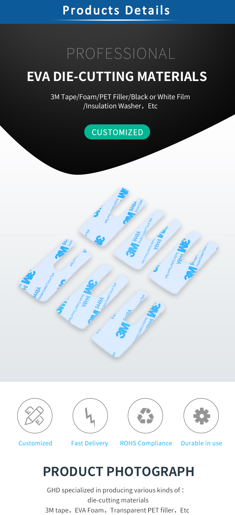 Custom Increased Height Die Cutting Materials 3M Strong Adhesive For Keypads