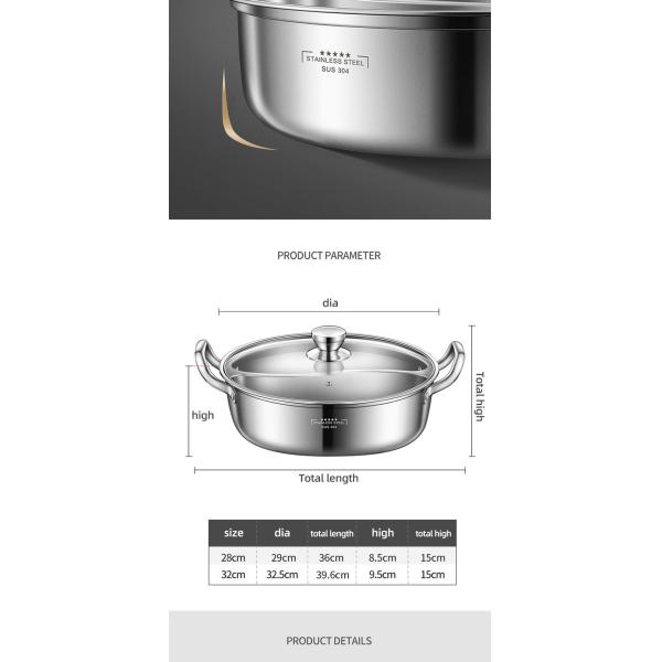 New Arrival 28cm Hot Pot Multi-user Hotpot Induction Soup Pot 304 Stainless Steel Shabu Pots For Cooking
