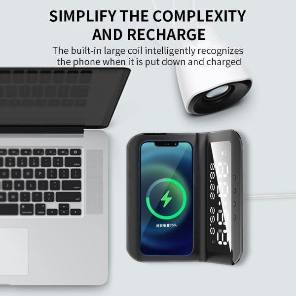 ABS Qi Wireless Charger Clock LED Display Fast Charging Alarm Type