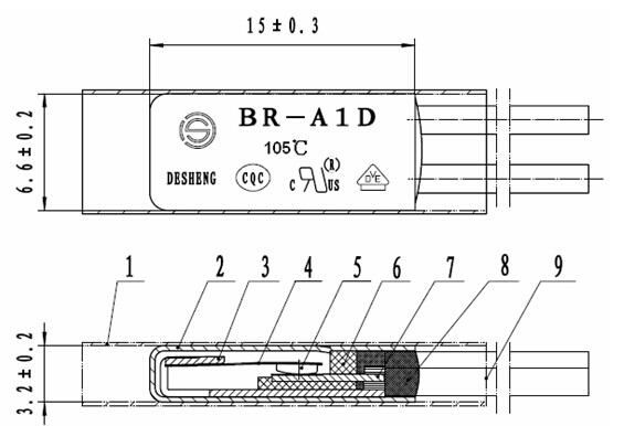 Snap–Action Disc Bimetal Circuit Breaker BR-A1D 50℃ 250V 5A, Thermal Protector