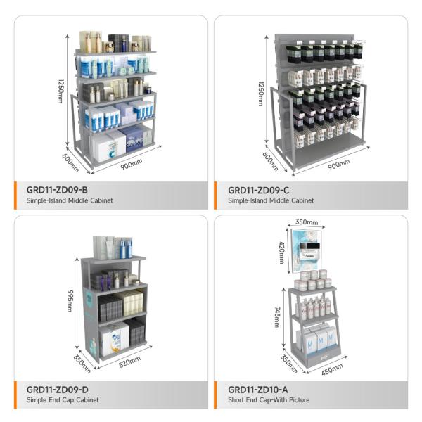 Retail Display Showcase Grey Wooden Island Cabinet For Store Showcase And Trendy Shop Decoration