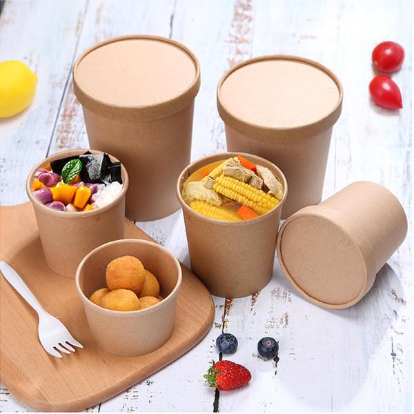 Recyclable Durable Kraft Paper Packaging Soup Cup With Lid Stackable