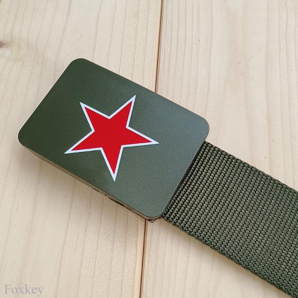 Quality Durable Nylon 2 Inch Webbing Belt Printed Red Five Pointed Star Army Green for sale