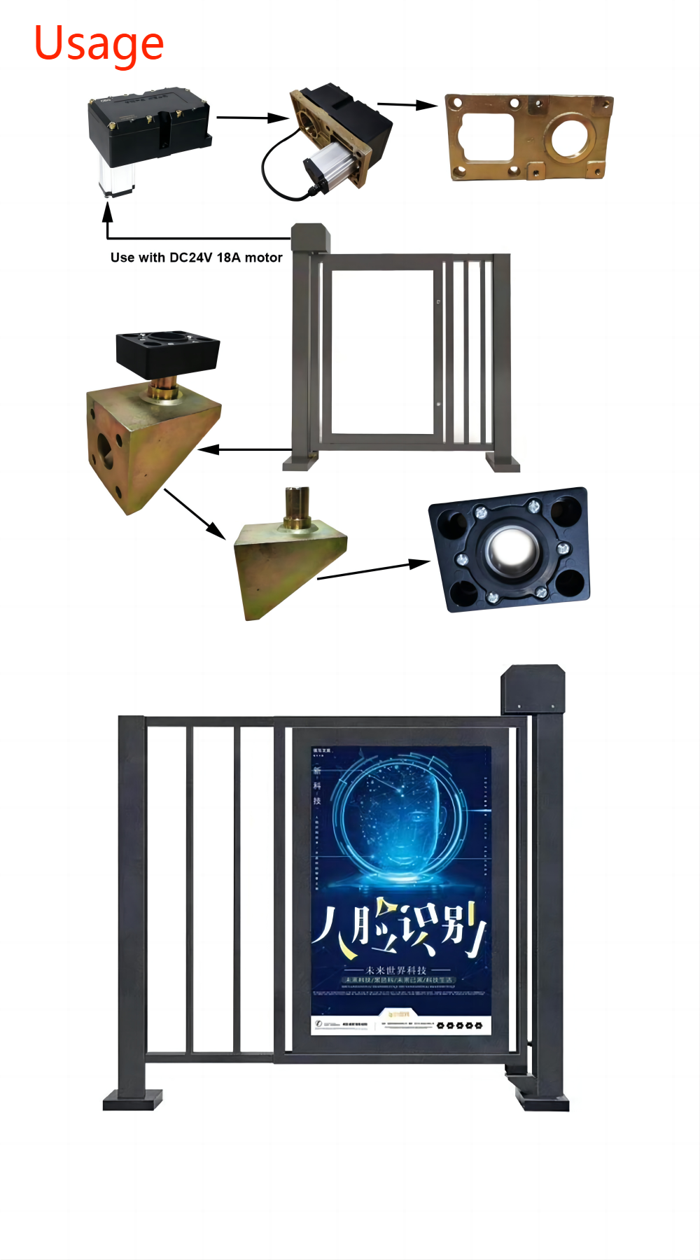 30W/2A Automatic Swing Barrier Gate For Pedestrian Passageway Advertising