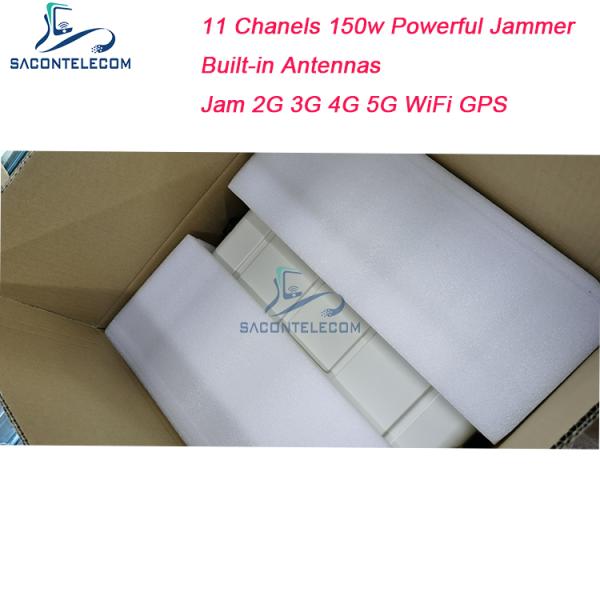 150W Power Mobile Phone Signal Jammer with 11 Channels for 50m Range Blocking 2G 3G 4G 5G WiFi GPS