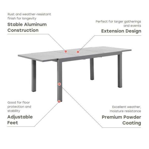Extendable Metal Dining Table and Chair Set for 4-8 People in Courtyard by AJUNION