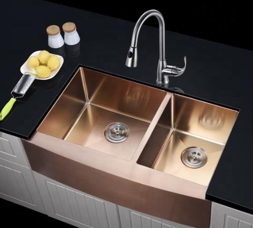 Quality Farmhouse Apron Front Double Bowl Kitchen Sink 16 Gauge PVD Nano for sale