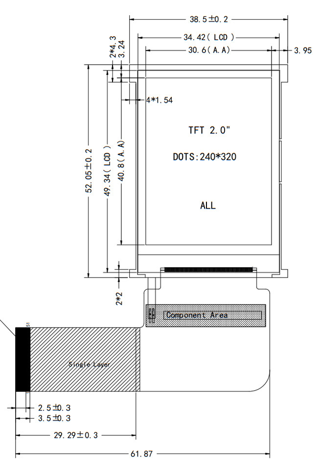240x320 IPS TFT LCD Screen , 2 Inch TFT Display With SPI RGB interface
