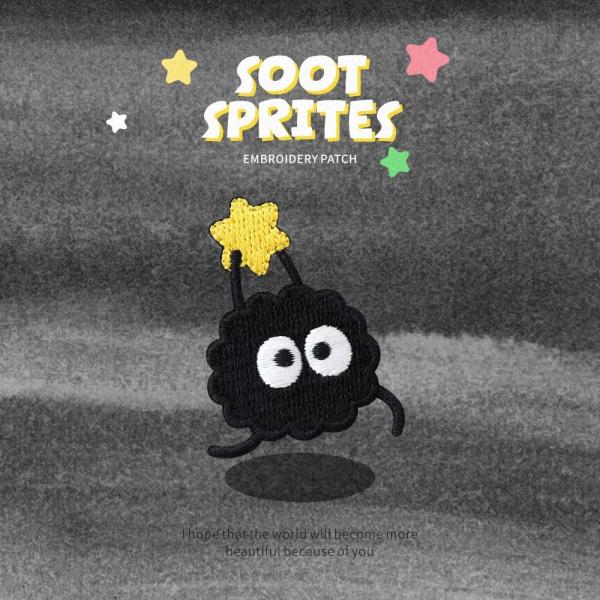 Quality Celestial Soot Sprite Iron-On Patches Whimsical Star Guardians & Handwritten Blessing Embroidery for sale