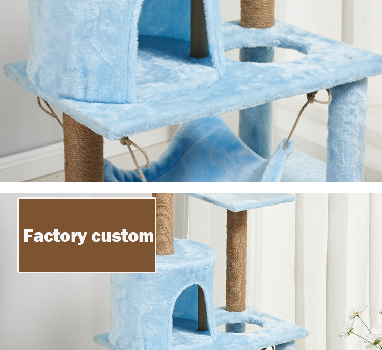Cat Scratching Tree Natural Multi-level Platform Wooden Cat Tree With Hammock