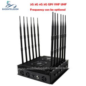 China Indoor 2.4G 5.8G Bluetooth WiFi Signal Jammer 12 Antennas 80w DCS PCS on sale
