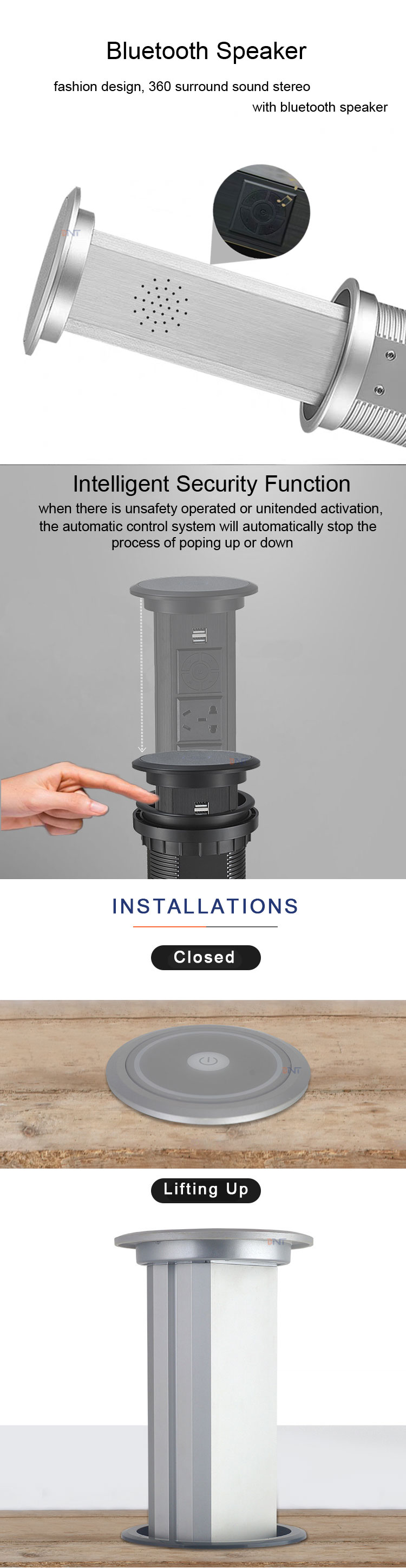 2020 New Design conference desktop motorized pop up socket with USB wireless charger