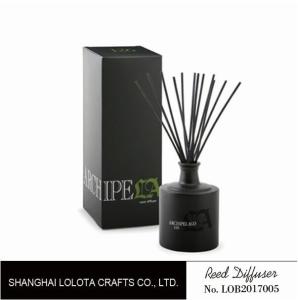Black round bottle glass reed diffuser with black sticker and folding box