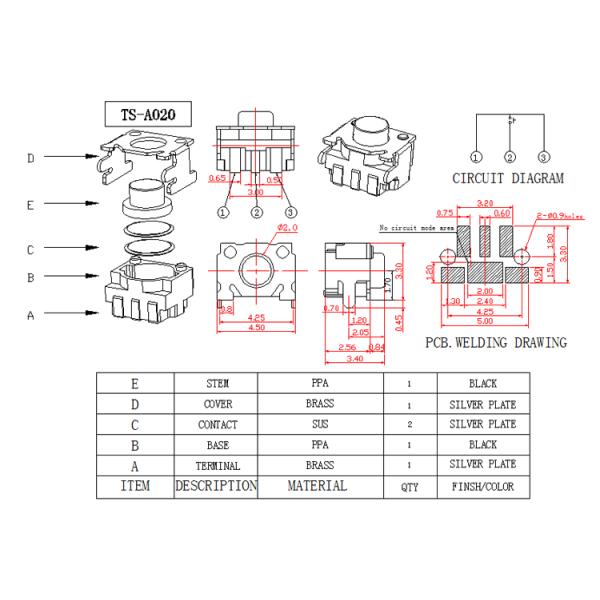 Side Press Silent Tactile Switch / Surface Mount Switch With Black Button