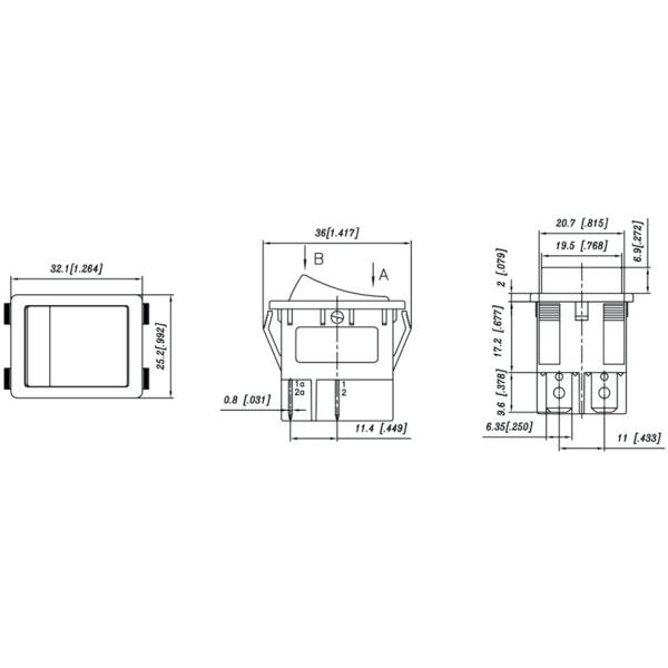 R5 Red Light Rocker Switch 32*25mm 25A 250V ON-OFF
