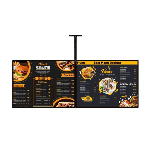 43 55 Inch FHD Narrow Bezel Hanging Wall Mount LCD Display Restaurant Menu Screen