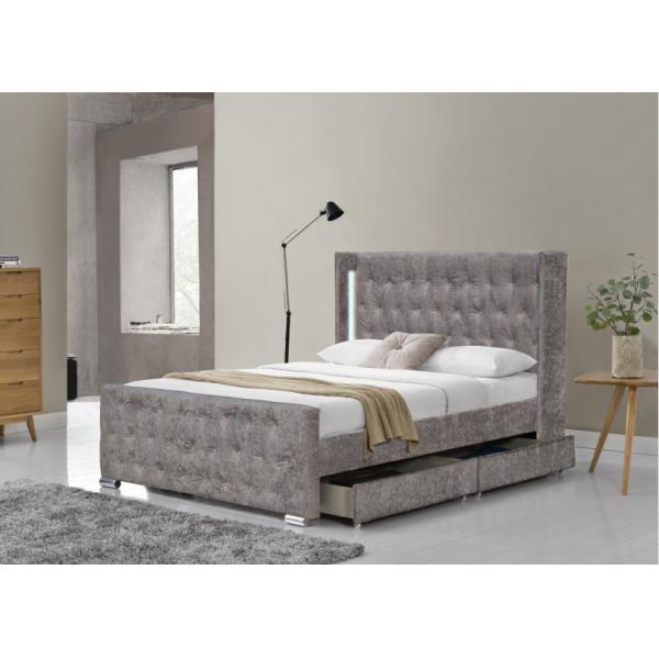 CE BSCI Wing Back Ottoman Tufted Queen Storage Bed With Draws And Led