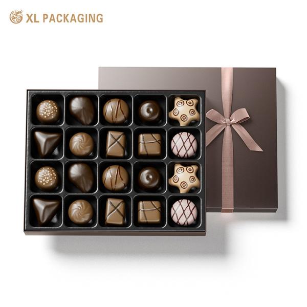 Quality Simple Red or Black Customized Chocolate Rigid Gift Boxes with Paper Insert and Ribbon Bow for sale
