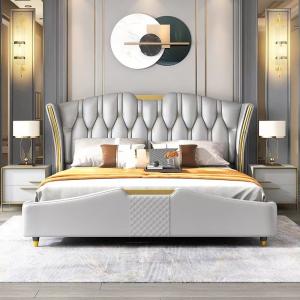 Buy cheap Customized King Size Bedroom Furniture Leather Solid Wood Bed product
