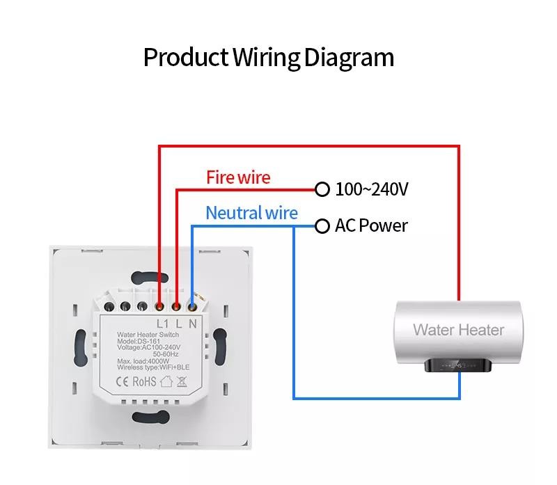 Boiler Wifi Smart Water Heater Touch Screen Switch With Tuya Smart IoT Chip