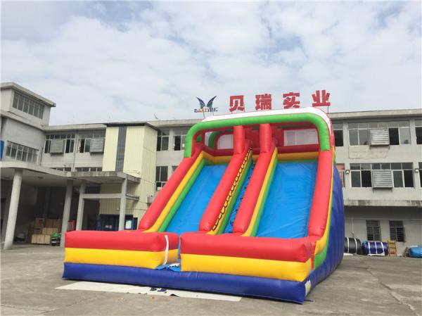 Quality Commercial Rainbow Double Lanes Inflatable Dry Slide For Kids With Logo Printing for sale