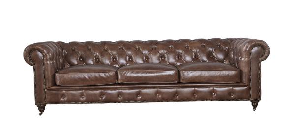 Quality Rolled Arms Three Seater Brown Leather Sofa , 100 Genuine Leather Couch Home Furniture for sale