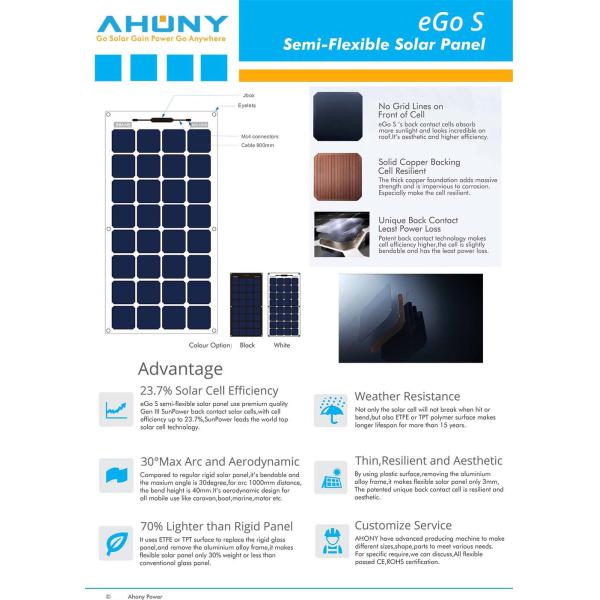 Flexible Monocrystalline Bendable Solar Panel module transparent Marine Boat 175w 18v 12v Lightweight Waterproof