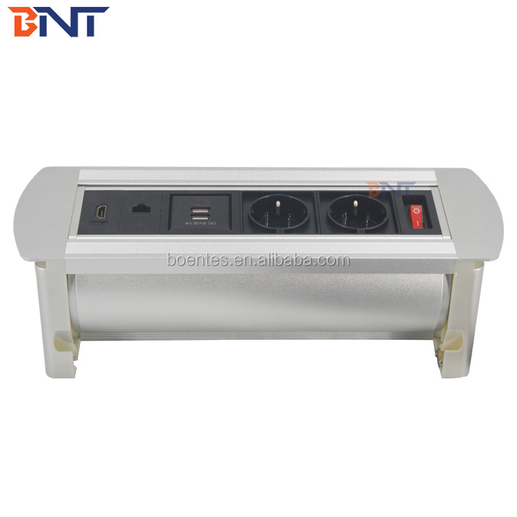 Embedded in power data solution flip over table power socket with Schuko Power outlet