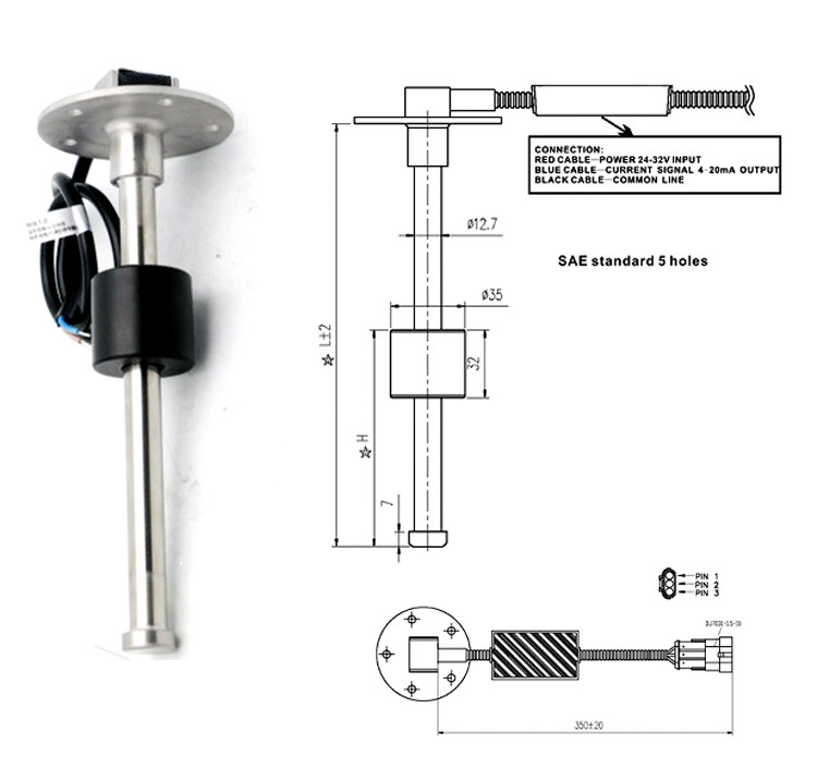 SAE Standard Liquid Water Level Sensor / Marine Diesel Level Sensor