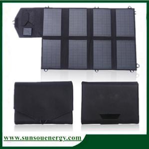 Hot selling 8 foldings 28w dual voltage controller auto solar charger for laptop battery / Ipad / Iphone for travel